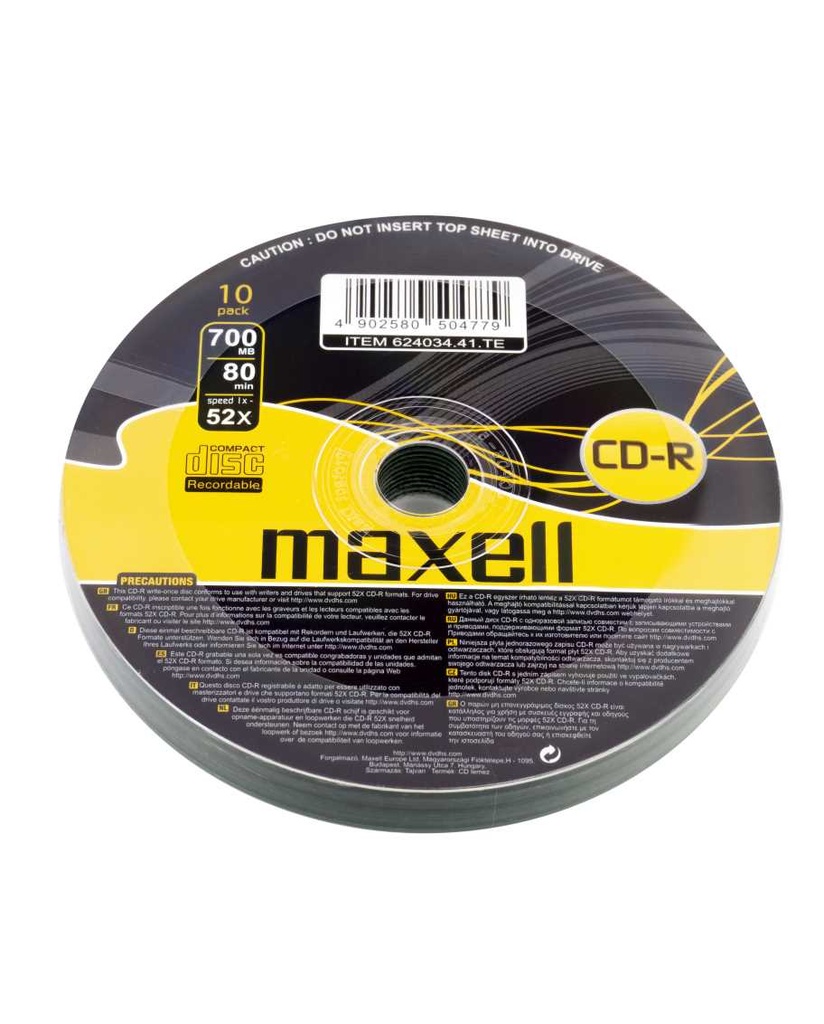 DISC-CD MAXELL CD-R 80 52X 10 SHRINK 