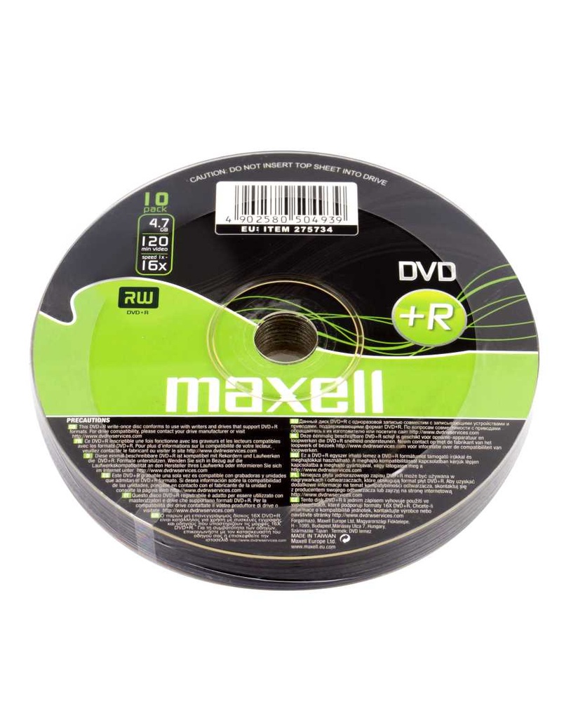 DISC-DVD MAXELL DVD+R 47 16X 10 SHRINK (20PK CARTON)