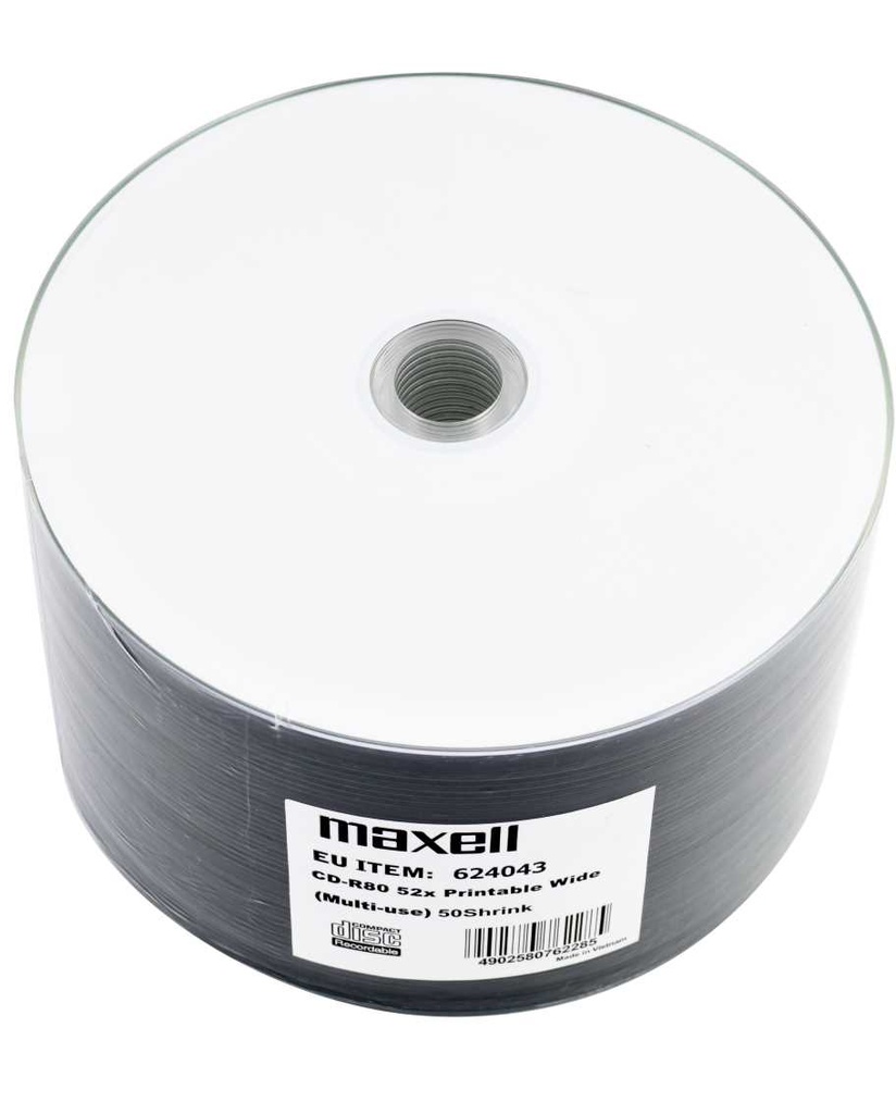 DISC-CD MAXELL CD-R80 52X 50S PR (M/USE W) NB SHRINK FULL FACE