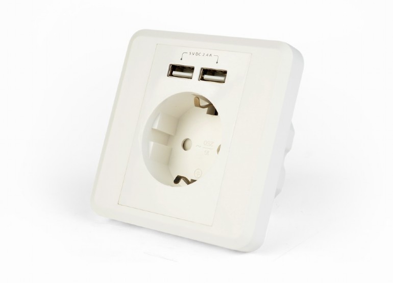 GEMBIRD AC wall socket with 2 port USB charger, 2.4A | EG-ACU2A2-01