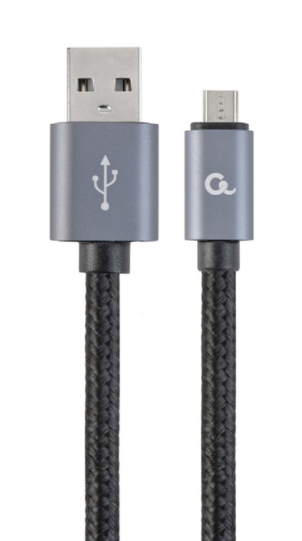 GEMBIRD Cotton braided Micro-USB cable with metal connectors, 1.8 m, black, blister | CCB-mUSB2B-AMB