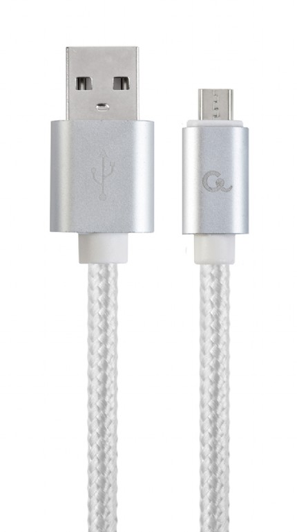 GEMBIRD Cotton braided Micro-USB cable with metal connectors, 1.8 m, silver color, blister | CCB-mUS