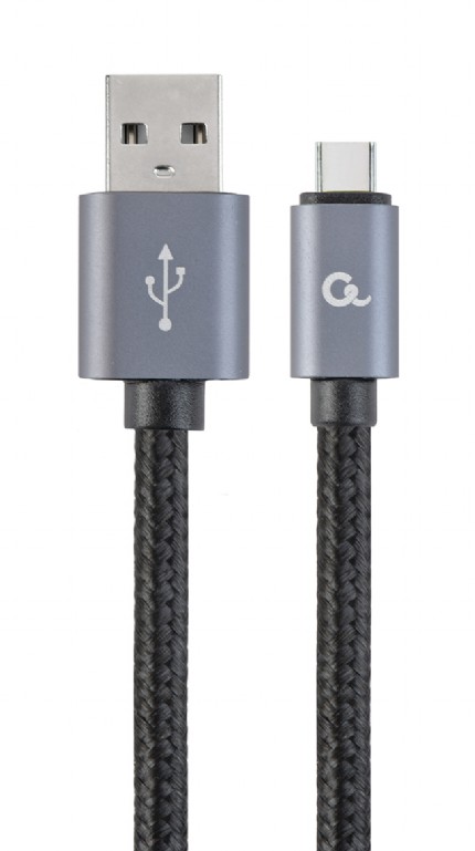 GEMBIRD Cotton braided Type-C USB cable with metal connectors, 1.8 m, black color, blister | CCB-mUS