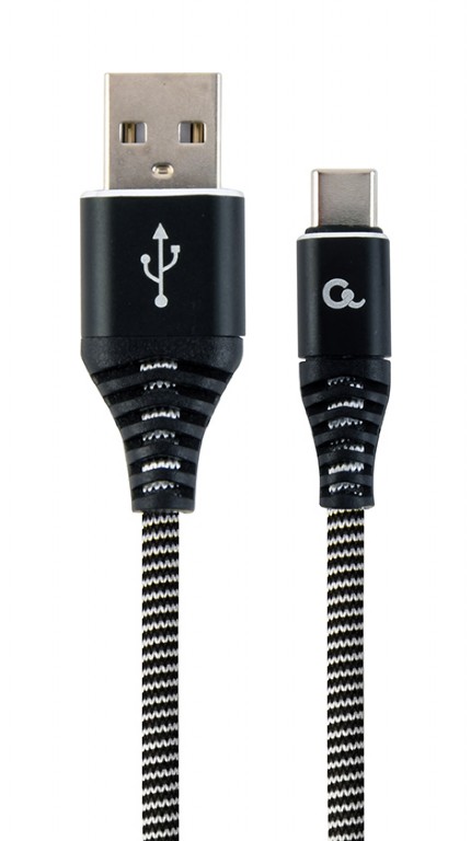 GEMBIRD Premium cotton braided Type-C USB charging and data cable, 1 m, black/white | CC-USB2B-AMCM-