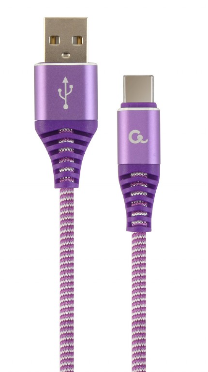 GEMBIRD Premium cotton braided Type-C USB charging and data cable, 1 m, purple/white | CC-USB2B-AMCM