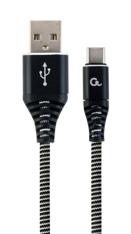 GEMBIRD Premium cotton braided Type-C USB charging and data cable, 2 m, black/white | CC-USB2B-AMCM-