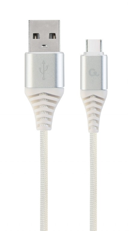 GEMBIRD Premium cotton braided Type-C USB charging and data cable, 2 m, silver/white | CC-USB2B-AMCM