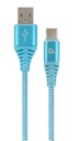 GEMBIRD Premium cotton braided Type-C USB charging and data cable, 2 m, turquoise blue/white | CC-US