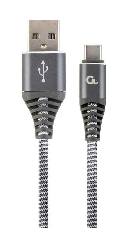 GEMBIRD Premium cotton braided Type-C USB charging and data cable, 2 m, spacegrey/white | CC-USB2B-A