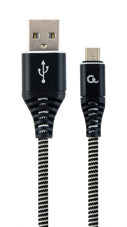 GEMBIRD Premium cotton braided Micro-USB charging and data cable, 1 m, black/white | CC-USB2B-AMmBM-