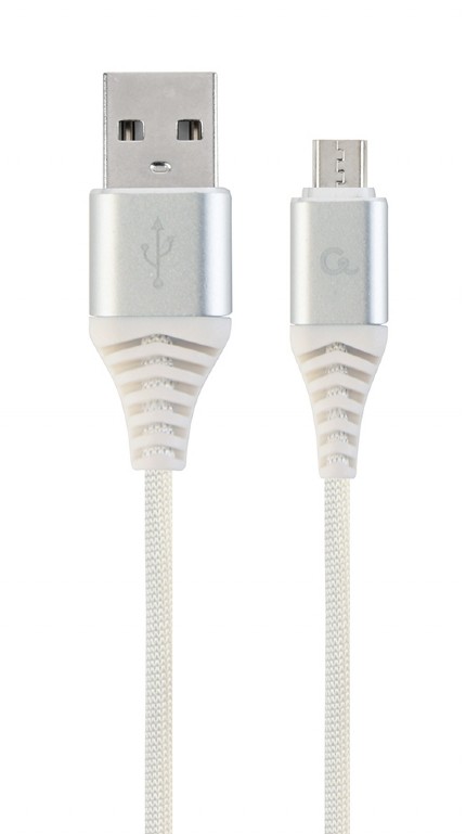 GEMBIRD Premium cotton braided Micro-USB charging and data cable, 1 m, silver/white | CC-USB2B-AMmBM