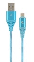 GEMBIRD Premium cotton braided Micro-USB charging and data cable, 2 m, turquoise blue/white | CC-USB