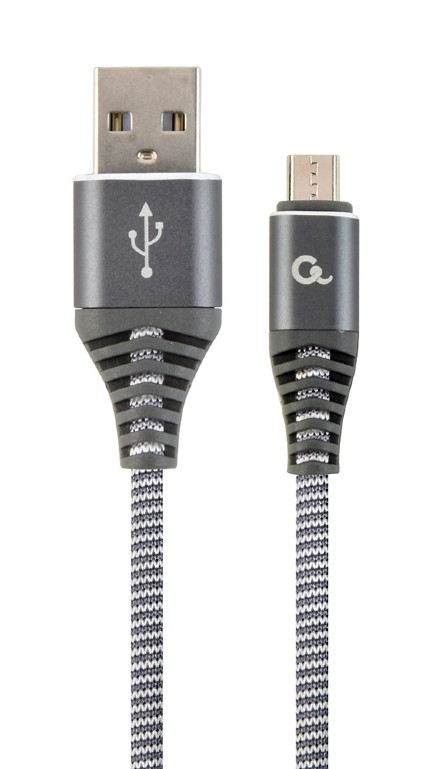 GEMBIRD Premium cotton braided Micro-USB charging and data cable, 2 m, spacegrey/white | CC-USB2B-AM