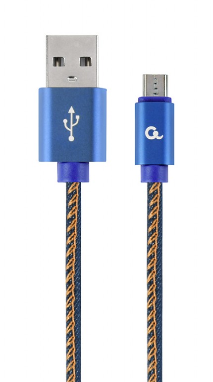 GEMBIRD Premium jeans (denim) Micro-USB cable with metal connectors, 2 m, blue | CC-USB2J-AMmBM-2M-B