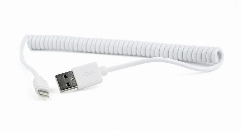 GEMBIRD USB sync and charging spiral cable for iPhone, 1.5 m, white | CC-LMAM-1.5M-W