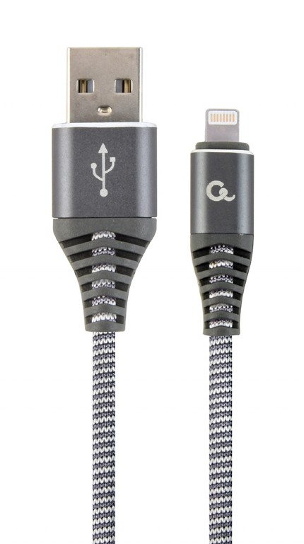 GEMBIRD Premium cotton braided 8-pin charging and data cable, 2 m, spacegrey/white | CC-USB2B-AMLM-2