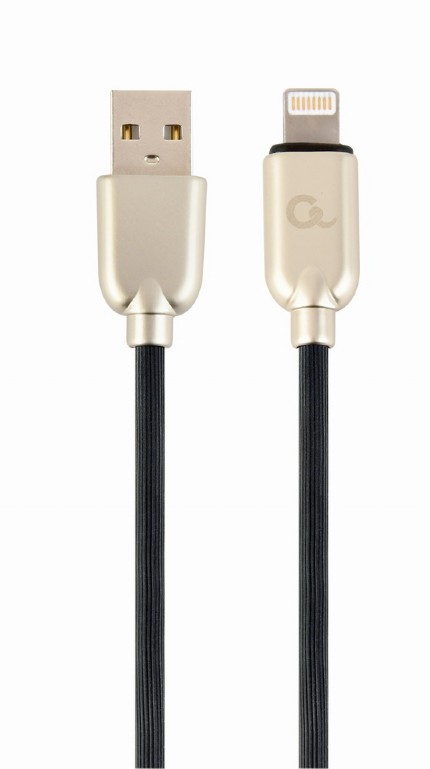 GEMBIRD Premium rubber 8-pin charging and data cable, 1 m, black | CC-USB2R-AMLM-1M