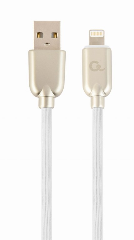 GEMBIRD Premium rubber 8-pin charging and data cable, 1 m, white | CC-USB2R-AMLM-1M-W