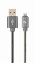 GEMBIRD Premium spiral metal 8-pin charging and data cable, 2 m, metallic-grey | CC-USB2S-AMLM-2M-BG