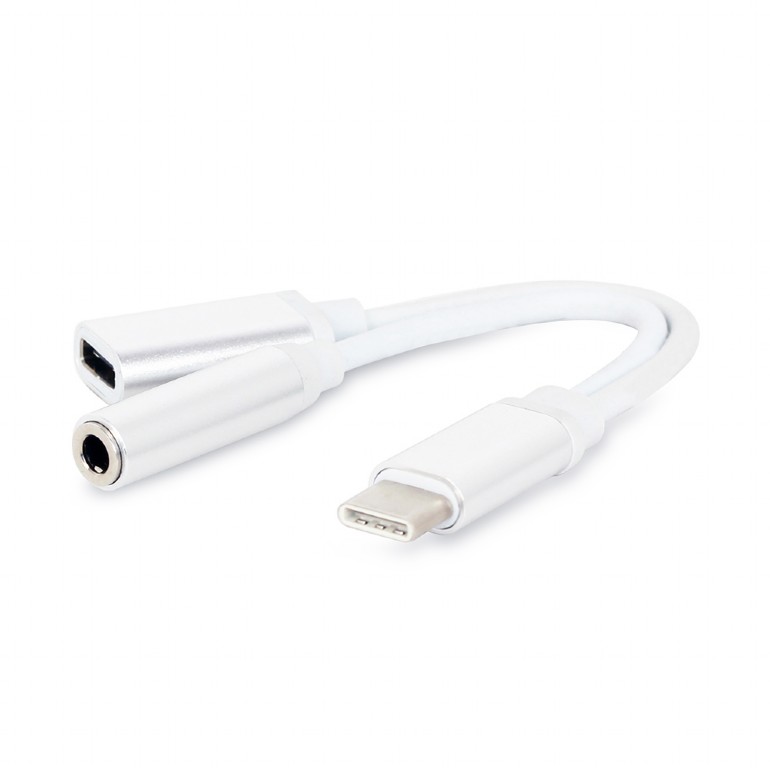 GEMBIRD USB type-C plug to stereo 3.5 mm audio adapter cable, with extra power socket, white | CCA-U