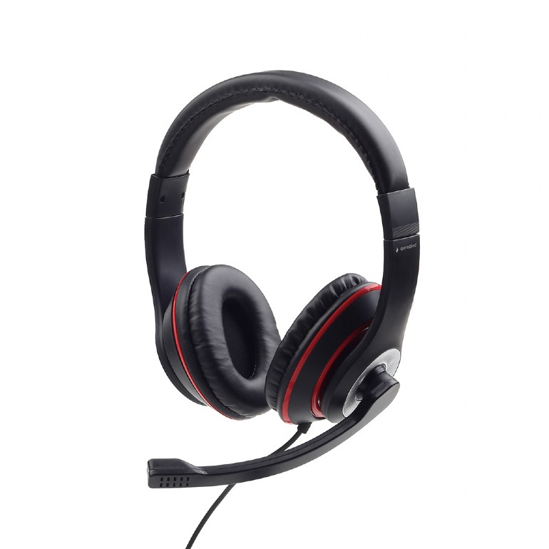 GEMBIRD Stereo headset, black color with red ring | MHS-03-BKRD