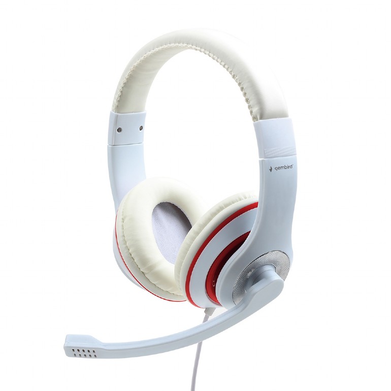 GEMBIRD Stereo headset, white color with red ring | MHS-03-WTRD