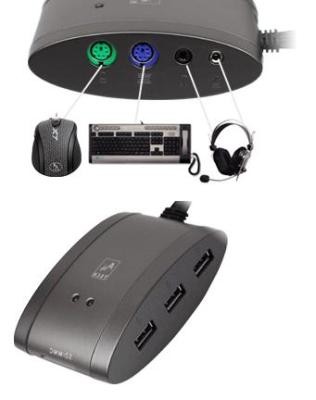 GEMBIRD Hub master: combo device with PS/2 ports, 3 port USB 2.0 hub, audio out, microphone in and 7
