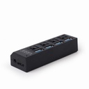 GEMBIRD USB 3.0 4-port hub, 4 switches, 4 LEDs; black color, 3A power adapter | UHB-U3P4-22