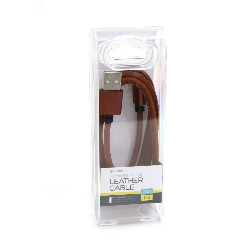 KABELL PLATINET MICRO USB TO USB LEATHER CABLE 1M 2,4A BROWN [43293] EOL
