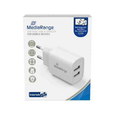 KARIKUES FAST CHARGER MEDIARANGE 12W CHARGER WITH TWO USB-A OUTPUTS, WHITE