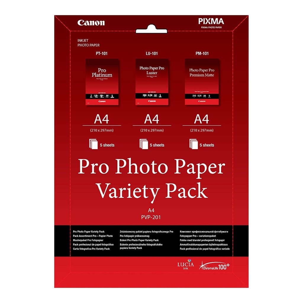 CANON Pro Photo Paper Variety Pack A4 PVP-201 (PT-101, LU-101 &amp; PM-101) | PVP-201 PRO A4