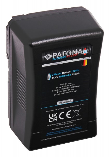 PATONA Platinum Battery V-Mount 24A 216Wh 15000mAh f. Blackmagic Ursa Mini RED EPIC SCARLET Sony Vid
