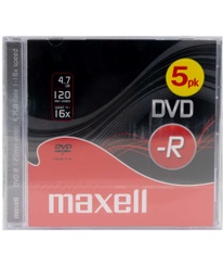 [A04595] DISC-DVD MAXELL DVD-R 47 16X 5PK 10MM D/V