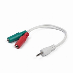 [A04923] GEMBIRD 3.5 mm 4-pin plug to 3.5 mm stereo + microphone sockets adapter cable, white | CCA-417W