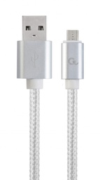 [A05497] GEMBIRD Cotton braided Micro-USB cable with metal connectors, 1.8 m, silver color, blister | CCB-mUS