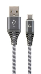 [A05561] GEMBIRD Premium cotton braided Type-C USB charging and data cable, 1 m, spacegrey/white | CC-USB2B-A