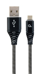 [A05567] GEMBIRD Premium cotton braided Micro-USB charging and data cable, 1 m, black/white | CC-USB2B-AMmBM-