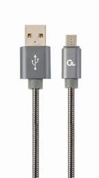 [A05603] GEMBIRD Premium spiral metal Micro-USB charging and data cable, 1 m, metallic-grey | CC-USB2S-AMmBM-