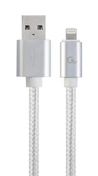 [A05655] GEMBIRD Cotton braided 8-pin cable with metal connectors, 1.8 m, silver color, blister | CCB-mUSB2B-