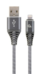 [A05691] GEMBIRD Premium cotton braided 8-pin charging and data cable, 2 m, spacegrey/white | CC-USB2B-AMLM-2