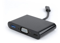 [A05713] GEMBIRD USB-C to 3-in-1 charging + VGA + USB3 adapter, black | A-CM-VGA3in1-01
