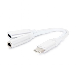 [A05725] GEMBIRD USB type-C plug to stereo 3.5 mm audio adapter cable, with extra power socket, white | CCA-U