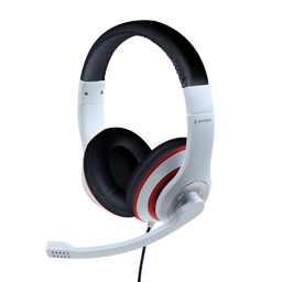 [A05895] GEMBIRD Stereo headset, white and black color with red ring | MHS-03-WTRDBK