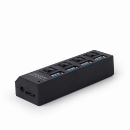 [A06002] GEMBIRD USB 3.0 4-port hub, 4 switches, 4 LEDs; black color, 3A power adapter | UHB-U3P4-22