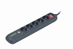 [A06049] GEMBIRD Power strip with USB charger, 5 sockets, 1.5 m, USB 2A, black | SPG5-U2-5