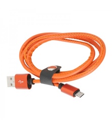 [A06529] KABELL PLATINET MICRO USB TO USB LEATHER CABLE 1M 2,4A ORANGE [43295] EOL