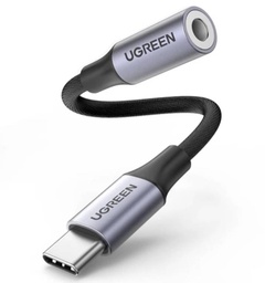 [A18108] UGREEN USB-C TO 3.5MM M/F CABLE ALUMINUM SHELL WITH BRAIDED 10CM (SPACE GRAY)