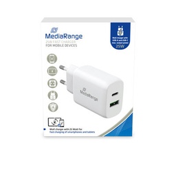 [A18768] KARIKUES FAST CHARGER MEDIARANGE 25W FAST CHARGER WITH USB-A AND USB-C OUTPUT, WHITE